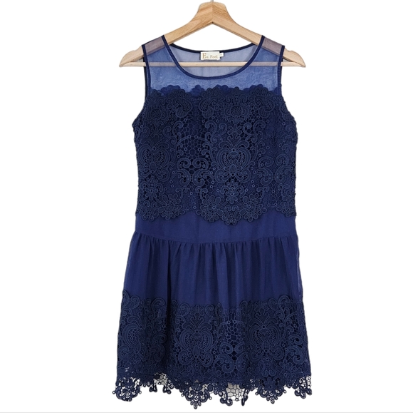 Es. Feel Dark Blue Lace Sleeveless Bridal Prom Formal Short Dress - Picture 2 of 10
